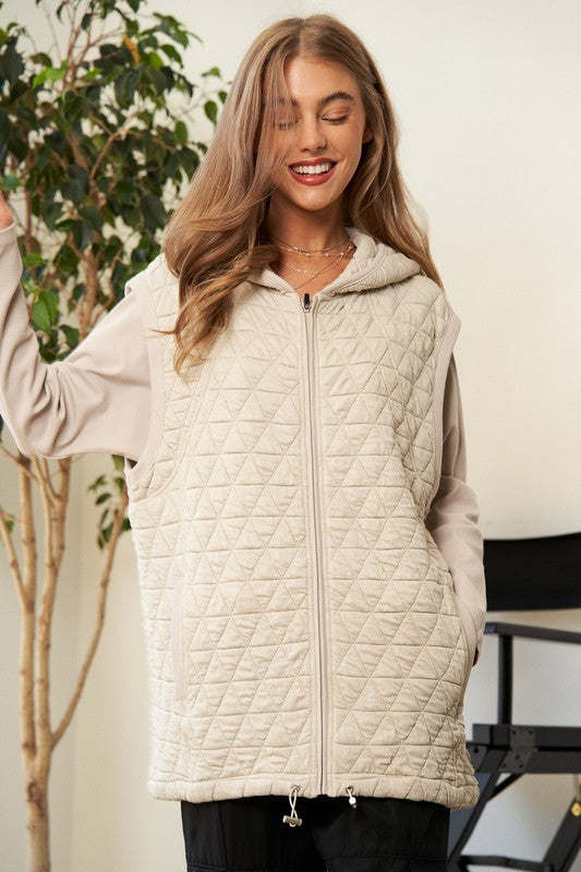 Urban Coziness Long Sleeve Hoodie Jacket-Beige-Avah