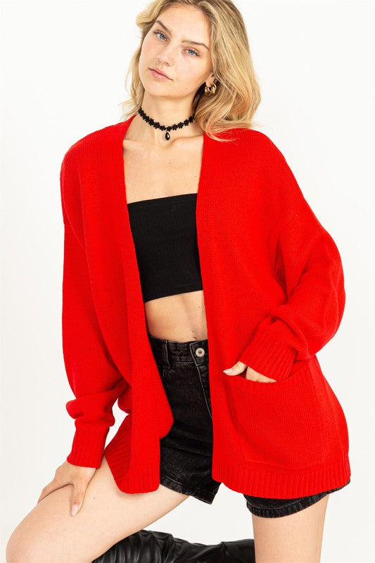 All The Right Reasons Open Front Cardigan Sweater-Red-Avah