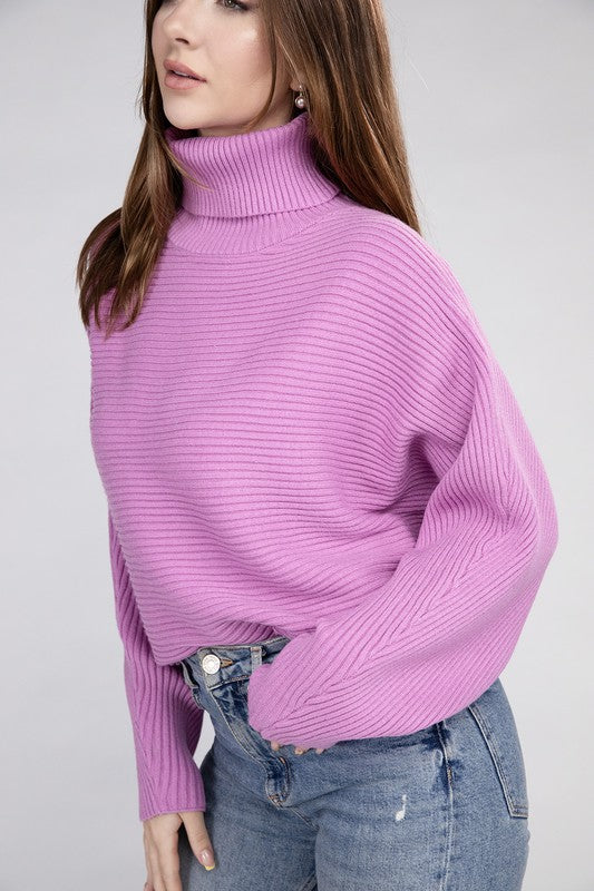 Polished Sophistication Dolman Sleeve Turtleneck Sweater-Muave-Avah