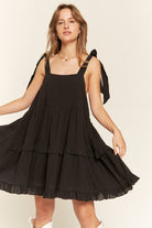 Sundrenched Flair Ruffle Dress-Black-Avah