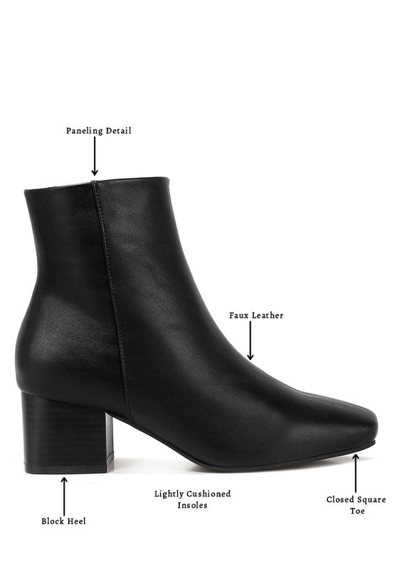 Duval Leather Square Toe Ankle Boots-Black-Avah