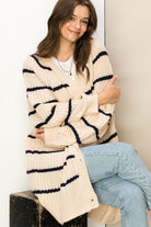 Suzanne Oversized Striped Cardigan Sweater - Cream-Avah