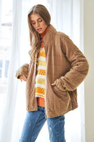 Tranquil Trails Quilted Zip Jacket-Light Brown-Avah