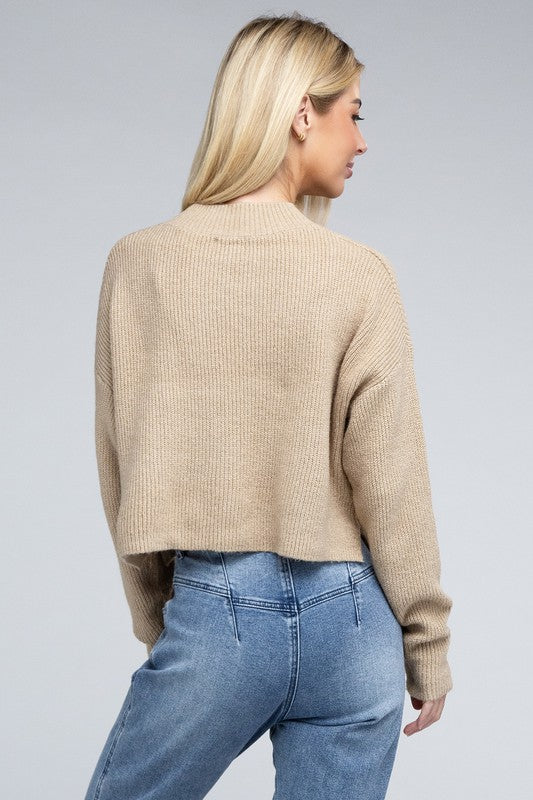 Sophisticated Warmth Mock Neck Pullover Sweater-Khaki-Avah