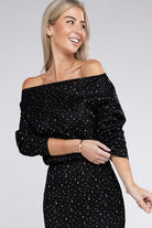 Midnight Sparkle Off-the-Shoulder Sequin Dress-Black-Avah