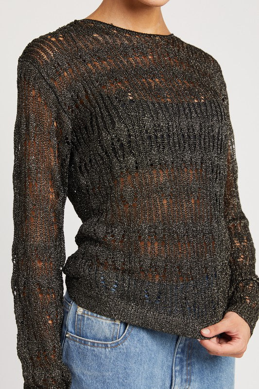 Originality Long Sleeve Crochet Top - Black-Avah