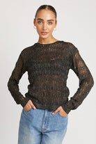Originality Long Sleeve Crochet Top - Black-Avah