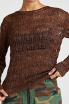 Originality Long Sleeve Crochet Top - Chocolate Brown-Avah