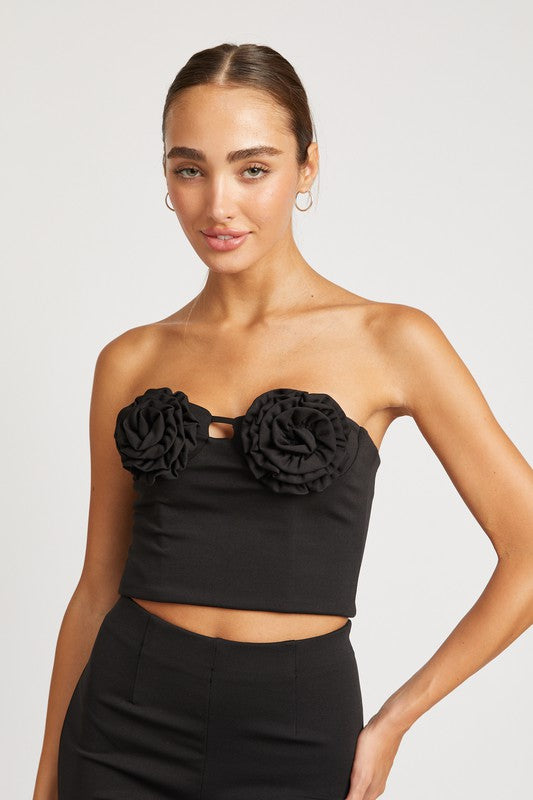 Floral Embrace Bustier Top - Black-Avah