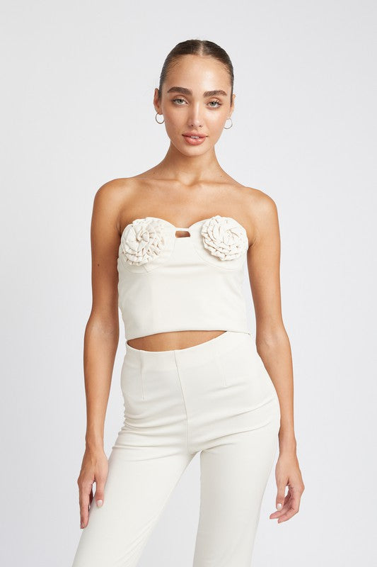 Floral Embrace Bustier Top - Cream-Avah