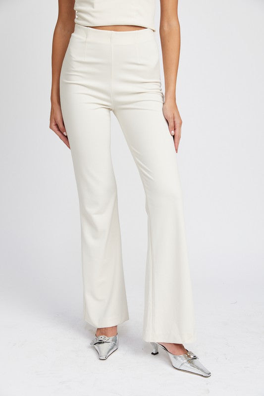 Sleek Silhouette High Waisted Flared Pants - Cream-Avah