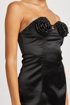 Velvet Night Rosette Bust Black Mini Dress-Avah