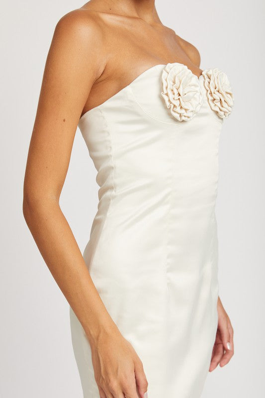 Velvet Night Rosette Bust White Mini Dress-Avah