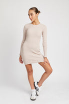 Savoy Ribbed Long Sleeve Mini Dress-Taupe-Avah