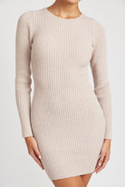 Savoy Ribbed Long Sleeve Mini Dress-Taupe-Avah