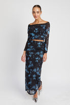 Captivate Floral Sheer Maxi Skirt - Black Blue-Avah