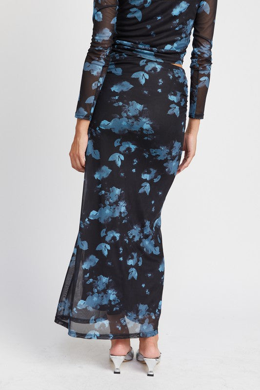 Captivate Floral Sheer Maxi Skirt - Black Blue-Avah