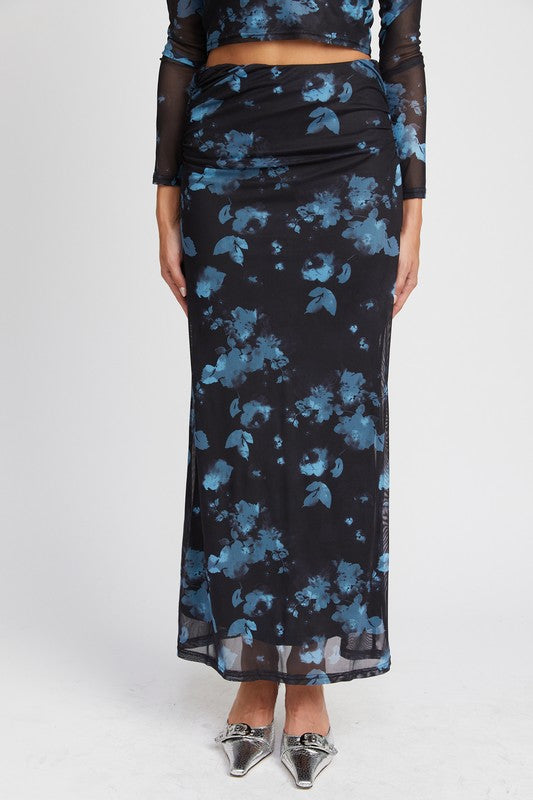 Captivate Floral Sheer Maxi Skirt - Black Blue-Avah