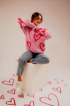 Cherished Hearts Crewneck Sweater-Pink-Avah