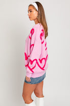 Cherished Hearts Crewneck Sweater-Pink-Avah