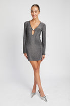 Twilight Shimmer Long Sleeve Mini Dress - Black-Avah