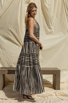 AVAH-Maxine Striped Maxi Dress-White and Black Stripe