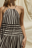 AVAH-Maxine Striped Maxi Dress-White and Black Stripe