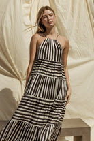 AVAH-Maxine Striped Maxi Dress-White and Black Stripe