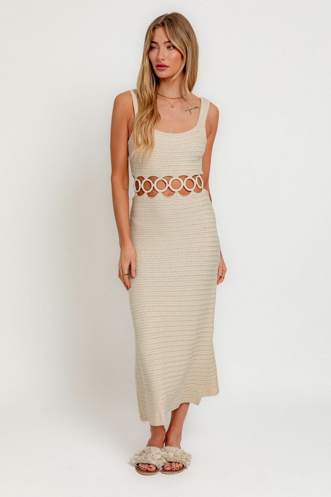 Shoreline Serenity Sleeveless Crochet Midi Dress
