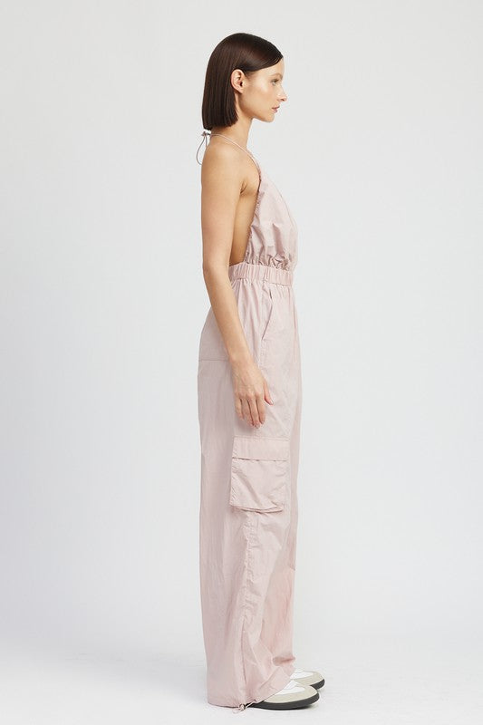 AVAH-Kaia Belle Open Back Cargo Jumpsuit-Mauve