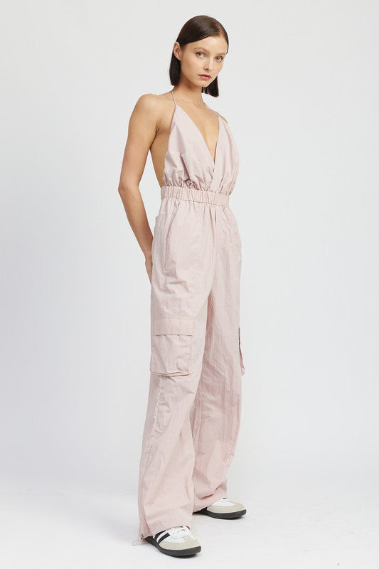 AVAH-Kaia Belle Open Back Cargo Jumpsuit-Mauve