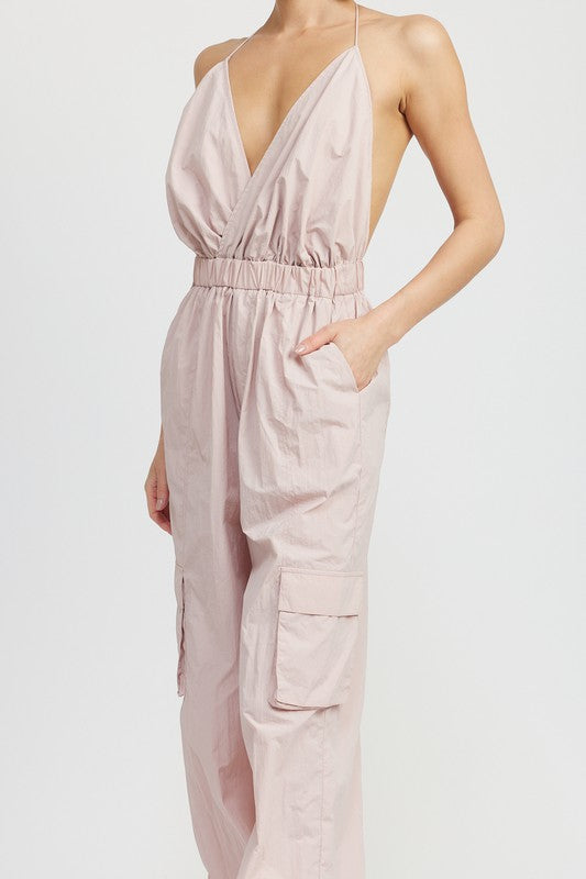 AVAH-Kaia Belle Open Back Cargo Jumpsuit-Mauve