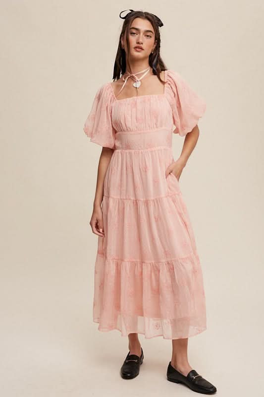 Angela Floral Embroidered Mesh Maxi Dress Apricot / L Angela Floral Embroidered Mesh Maxi Dress Apricot / L