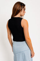 AVAH-Bow Tie Beauty Sleeveless Cropped Top-Black