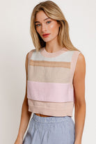 AVAH-Peachy Keen Striped Sweater Vest-Peach Multi