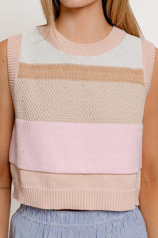 AVAH-Peachy Keen Striped Sweater Vest-Peach Multi