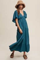 AVAH-Boho Breeze V-Neck Maxi Dress-Green