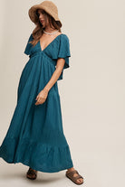 AVAH-Boho Breeze V-Neck Maxi Dress-Green