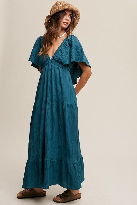 AVAH-Boho Breeze V-Neck Maxi Dress-Green