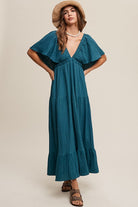 AVAH-Boho Breeze V-Neck Maxi Dress-Green