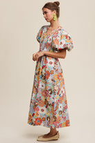 AVAH Center Stage Puff Sleeve Floral Maxi Dress-Aqua