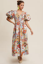 AVAH Center Stage Puff Sleeve Floral Maxi Dress-Aqua