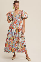 AVAH Center Stage Puff Sleeve Floral Maxi Dress-Aqua