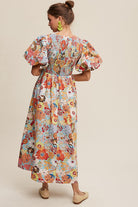 AVAH Center Stage Puff Sleeve Floral Maxi Dress-Aqua