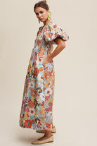 AVAH Center Stage Puff Sleeve Floral Maxi Dress-Aqua