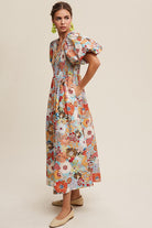 AVAH Center Stage Puff Sleeve Floral Maxi Dress-Aqua