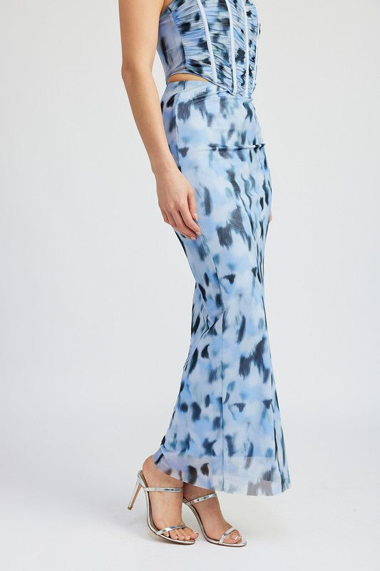 AVAH-Mystic Blue Tie-Dye Mesh Maxi Skirt-Blue