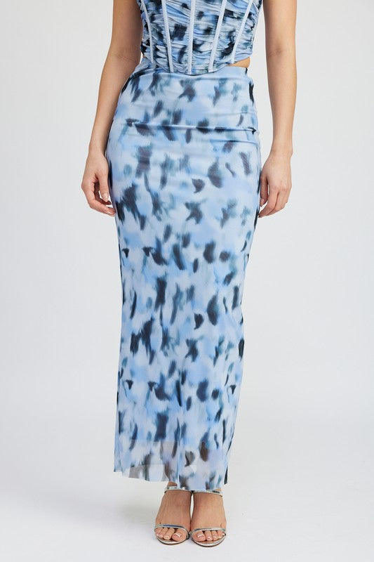 AVAH-Mystic Blue Tie-Dye Mesh Maxi Skirt-Blue