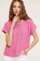 AVAH-Pure Ease V-Neck Short Sleeve Sweater-Pink