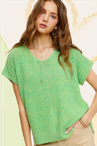 AVAH-Pure Ease V-Neck Short Sleeve Sweater-Green